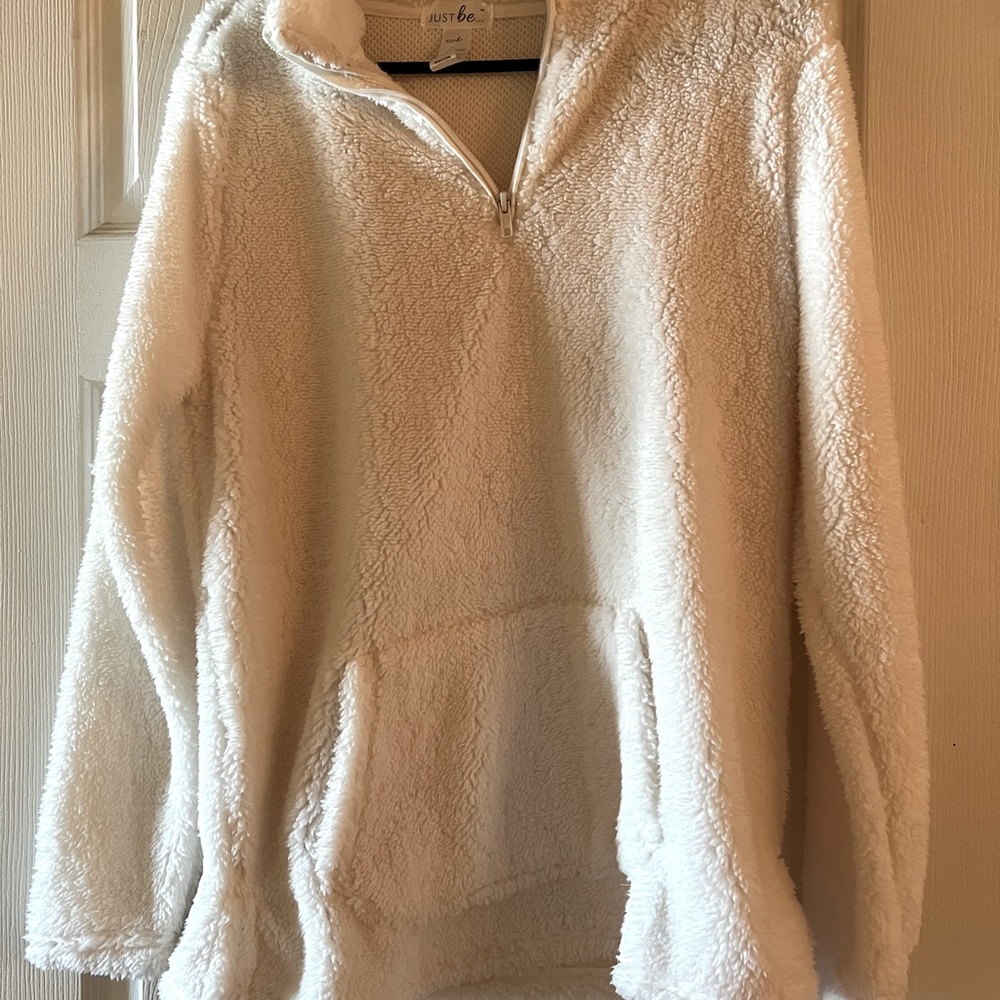 Women’s Fuzzy White Sweater with Pocket